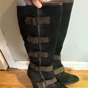 Soffe Dark Heeled Boots with Buckle Accents